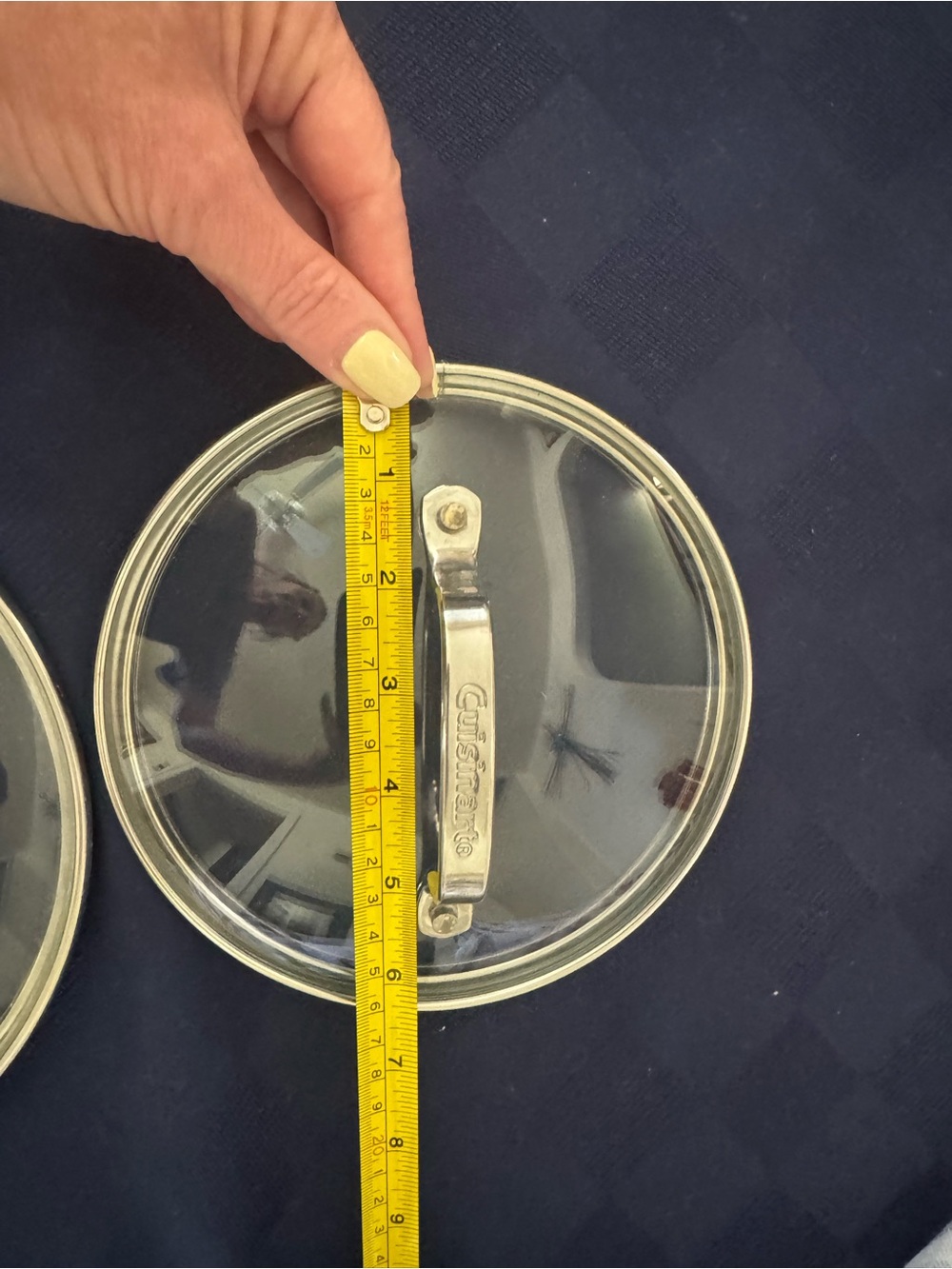 3-Cuisinart Tempered Clear Glass Lids with Silver Metal Handle
